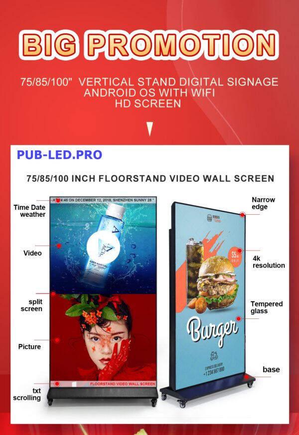 Écran LCD 50 pouces Android fonction tactile 4k Wifi médias publicitaires de signalisation numérique led publicités télévisées portables – Image 3